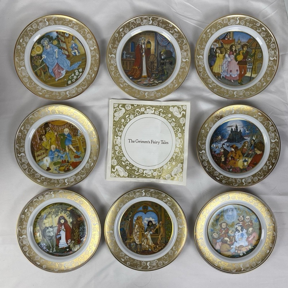 Vintage Franklin Porcelain Grimm's Fairy Tales 8in Plates Lot of 8 Bavaria 1978